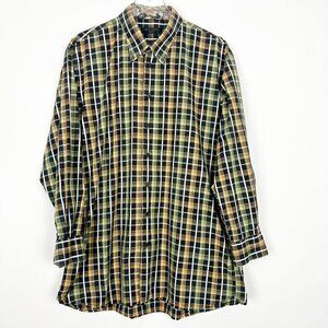 Jack Lipson Plaid Shirt Men's Size XL Black Green Paisley Print Flip Cuffs